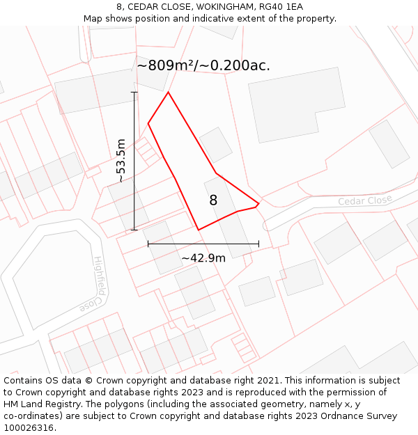 8, CEDAR CLOSE, WOKINGHAM, RG40 1EA: Plot and title map