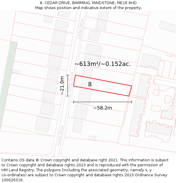 8, CEDAR DRIVE, BARMING, MAIDSTONE, ME16 9HD: Plot and title map