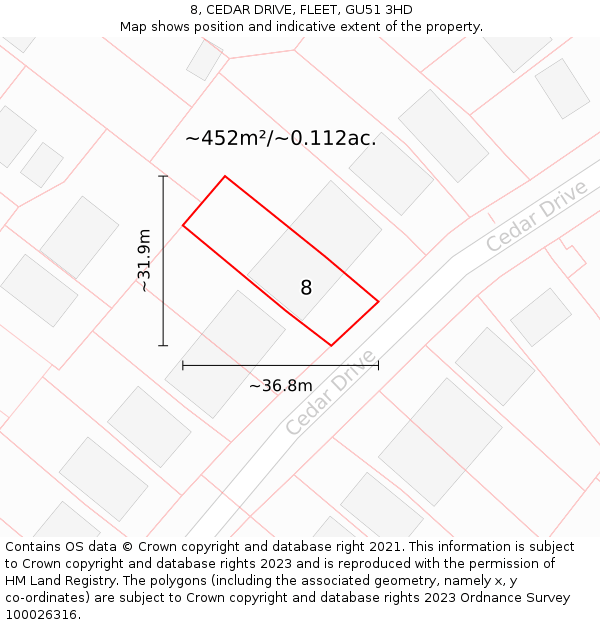 8, CEDAR DRIVE, FLEET, GU51 3HD: Plot and title map
