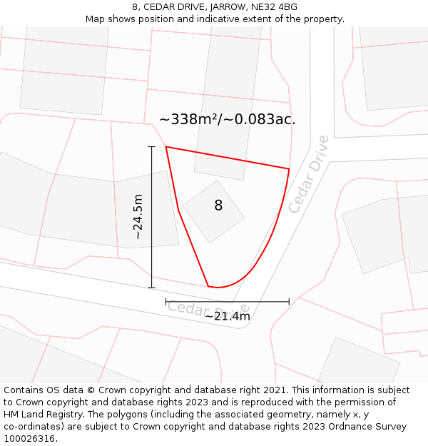 8, CEDAR DRIVE, JARROW, NE32 4BG: Plot and title map