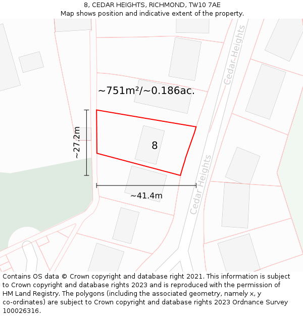 8, CEDAR HEIGHTS, RICHMOND, TW10 7AE: Plot and title map
