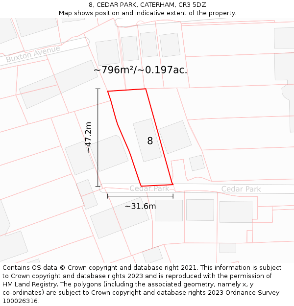 8, CEDAR PARK, CATERHAM, CR3 5DZ: Plot and title map