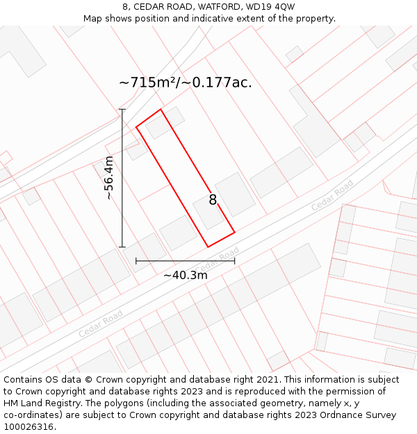 8, CEDAR ROAD, WATFORD, WD19 4QW: Plot and title map