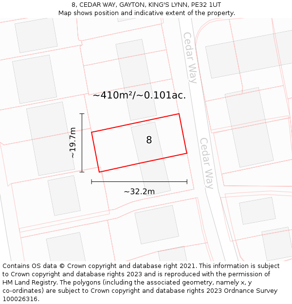 8, CEDAR WAY, GAYTON, KING'S LYNN, PE32 1UT: Plot and title map