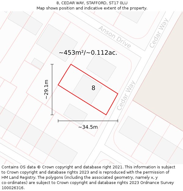 8, CEDAR WAY, STAFFORD, ST17 0LU: Plot and title map
