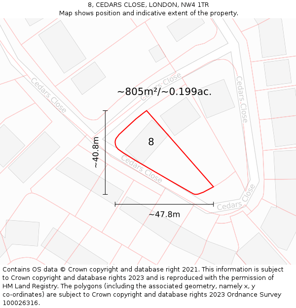 8, CEDARS CLOSE, LONDON, NW4 1TR: Plot and title map