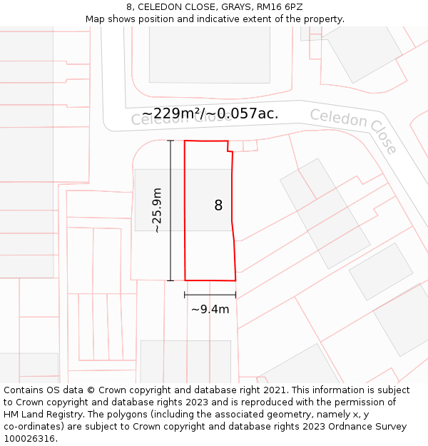 8, CELEDON CLOSE, GRAYS, RM16 6PZ: Plot and title map