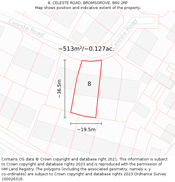 8, CELESTE ROAD, BROMSGROVE, B60 2RP: Plot and title map