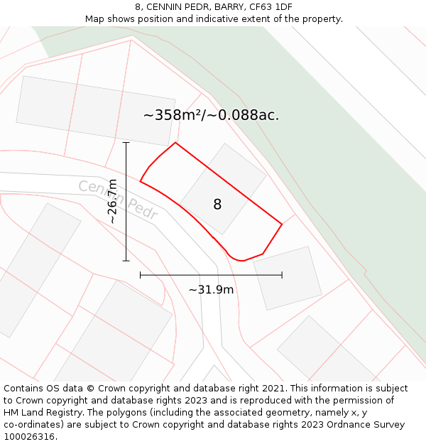 8, CENNIN PEDR, BARRY, CF63 1DF: Plot and title map