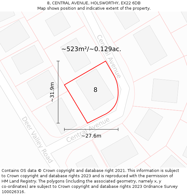 8, CENTRAL AVENUE, HOLSWORTHY, EX22 6DB: Plot and title map