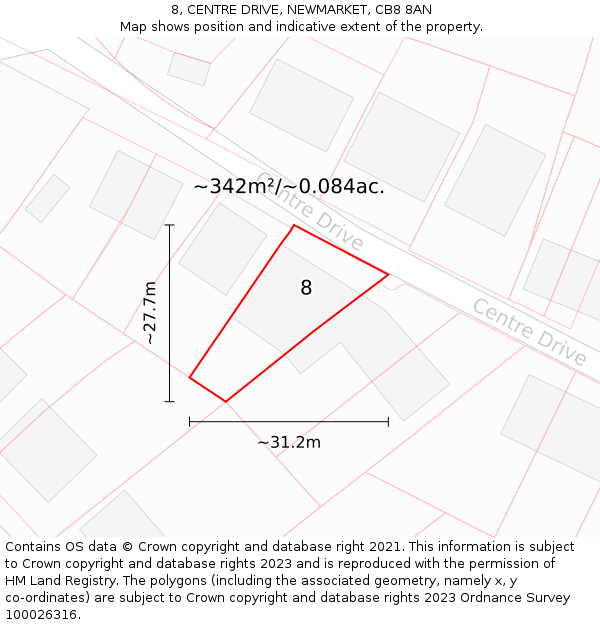 8, CENTRE DRIVE, NEWMARKET, CB8 8AN: Plot and title map