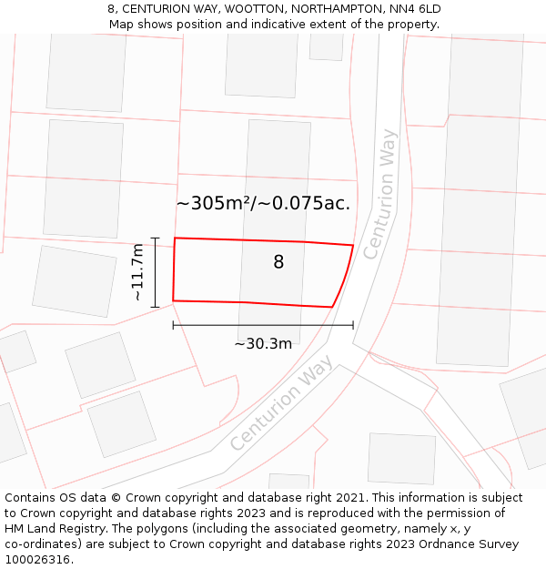 8, CENTURION WAY, WOOTTON, NORTHAMPTON, NN4 6LD: Plot and title map