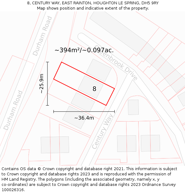 8, CENTURY WAY, EAST RAINTON, HOUGHTON LE SPRING, DH5 9RY: Plot and title map