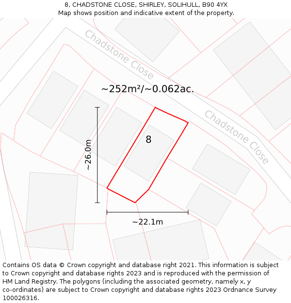 8, CHADSTONE CLOSE, SHIRLEY, SOLIHULL, B90 4YX: Plot and title map