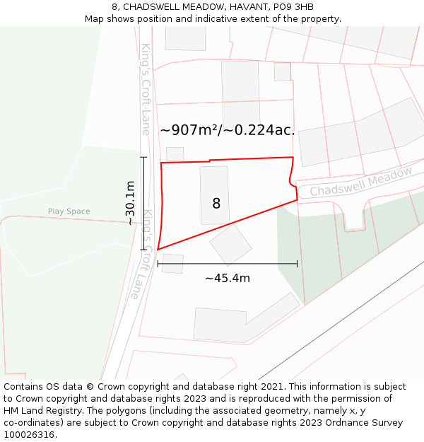 8, CHADSWELL MEADOW, HAVANT, PO9 3HB: Plot and title map