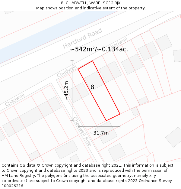 8, CHADWELL, WARE, SG12 9JX: Plot and title map