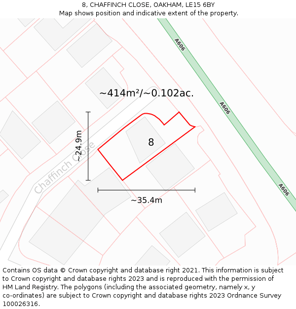 8, CHAFFINCH CLOSE, OAKHAM, LE15 6BY: Plot and title map