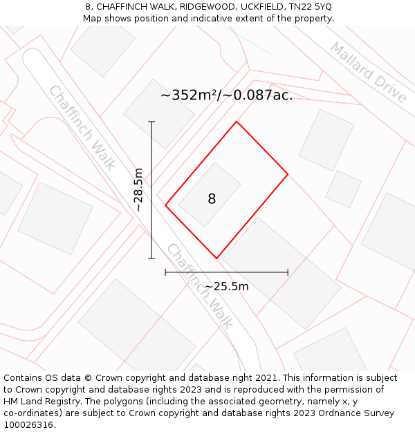 8, CHAFFINCH WALK, RIDGEWOOD, UCKFIELD, TN22 5YQ: Plot and title map
