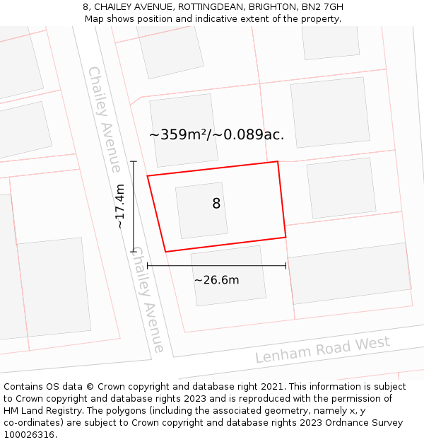 8, CHAILEY AVENUE, ROTTINGDEAN, BRIGHTON, BN2 7GH: Plot and title map