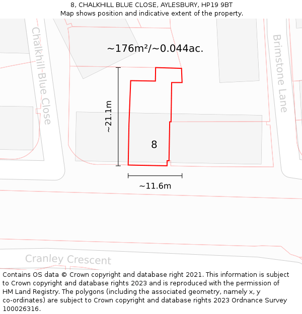 8, CHALKHILL BLUE CLOSE, AYLESBURY, HP19 9BT: Plot and title map