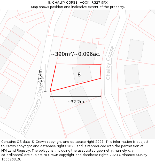 8, CHALKY COPSE, HOOK, RG27 9PX: Plot and title map