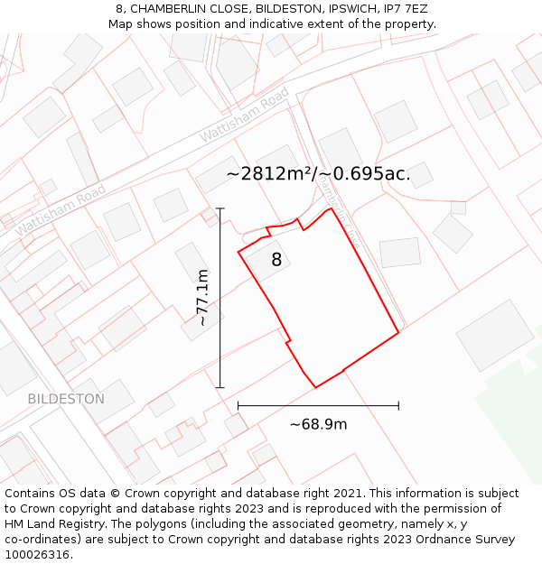 8, CHAMBERLIN CLOSE, BILDESTON, IPSWICH, IP7 7EZ: Plot and title map