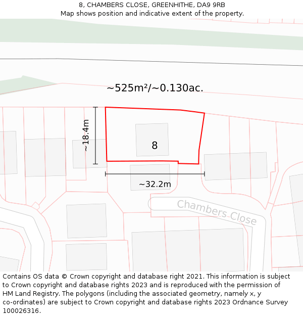 8, CHAMBERS CLOSE, GREENHITHE, DA9 9RB: Plot and title map