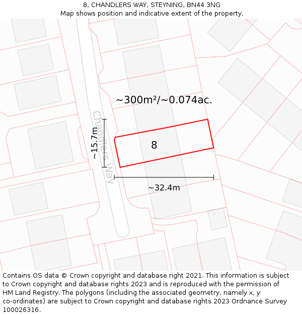 8, CHANDLERS WAY, STEYNING, BN44 3NG: Plot and title map