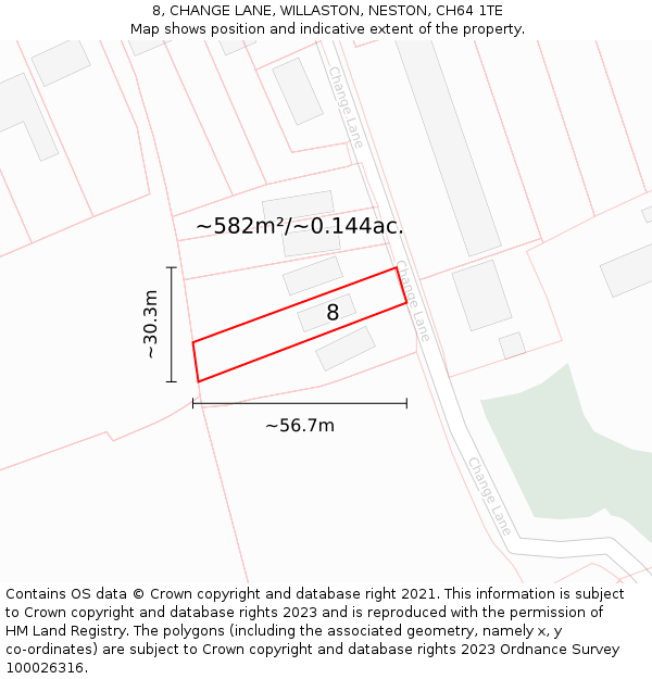 8, CHANGE LANE, WILLASTON, NESTON, CH64 1TE: Plot and title map