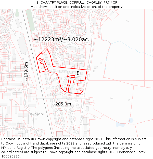 8, CHANTRY PLACE, COPPULL, CHORLEY, PR7 4QF: Plot and title map