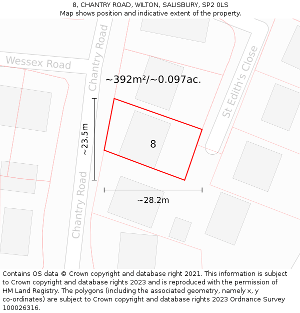 8, CHANTRY ROAD, WILTON, SALISBURY, SP2 0LS: Plot and title map