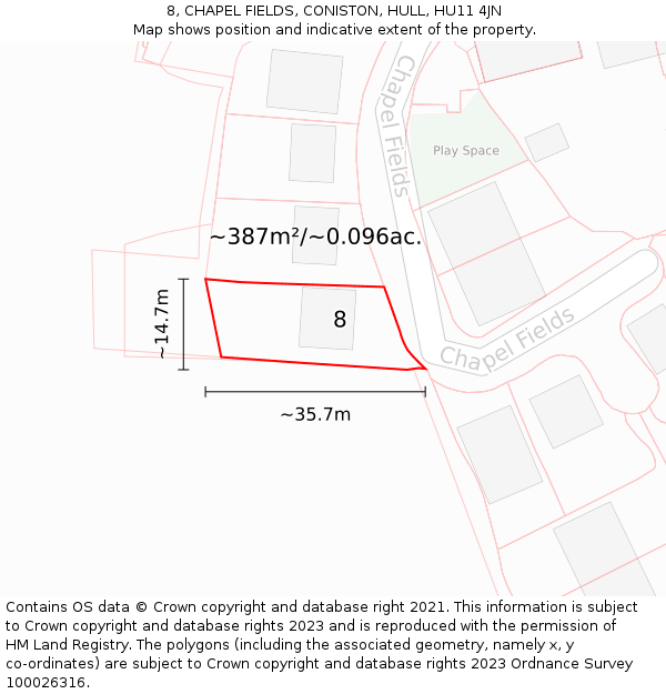 8, CHAPEL FIELDS, CONISTON, HULL, HU11 4JN: Plot and title map