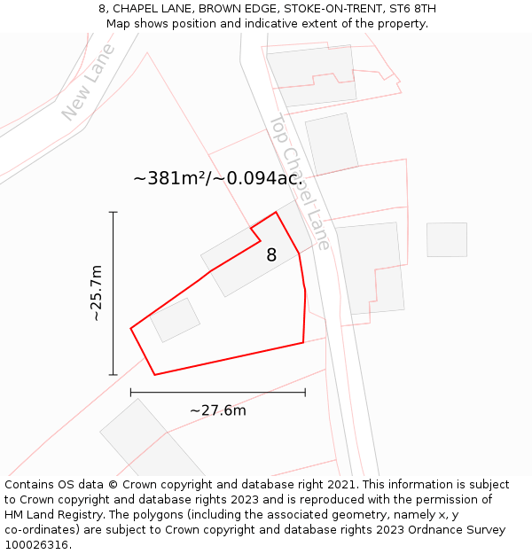 8, CHAPEL LANE, BROWN EDGE, STOKE-ON-TRENT, ST6 8TH: Plot and title map