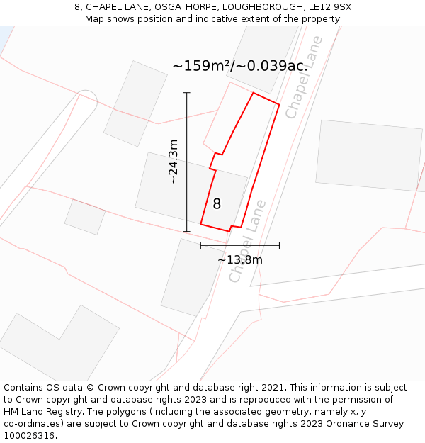 8, CHAPEL LANE, OSGATHORPE, LOUGHBOROUGH, LE12 9SX: Plot and title map