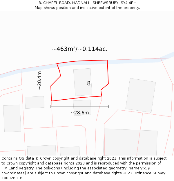 8, CHAPEL ROAD, HADNALL, SHREWSBURY, SY4 4EH: Plot and title map