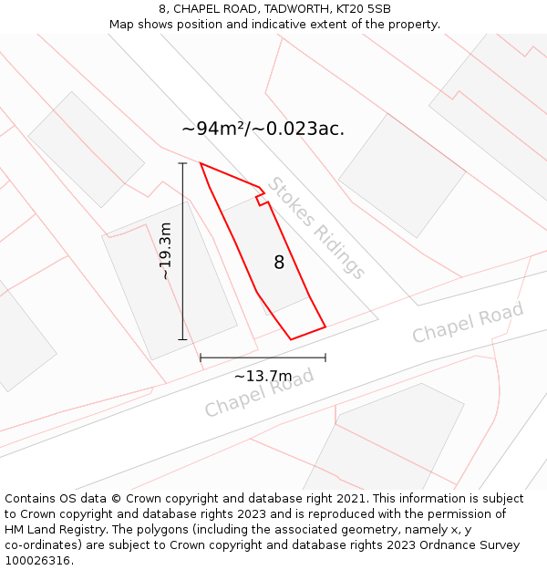 8, CHAPEL ROAD, TADWORTH, KT20 5SB: Plot and title map