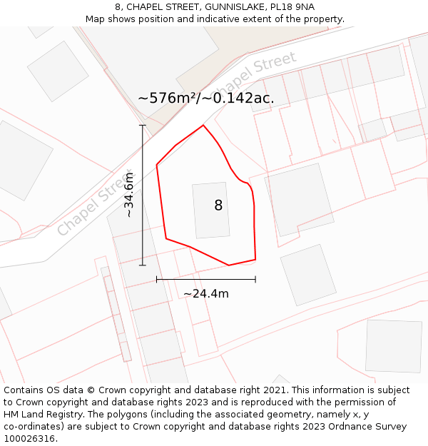 8, CHAPEL STREET, GUNNISLAKE, PL18 9NA: Plot and title map