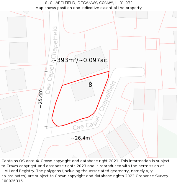 8, CHAPELFIELD, DEGANWY, CONWY, LL31 9BF: Plot and title map