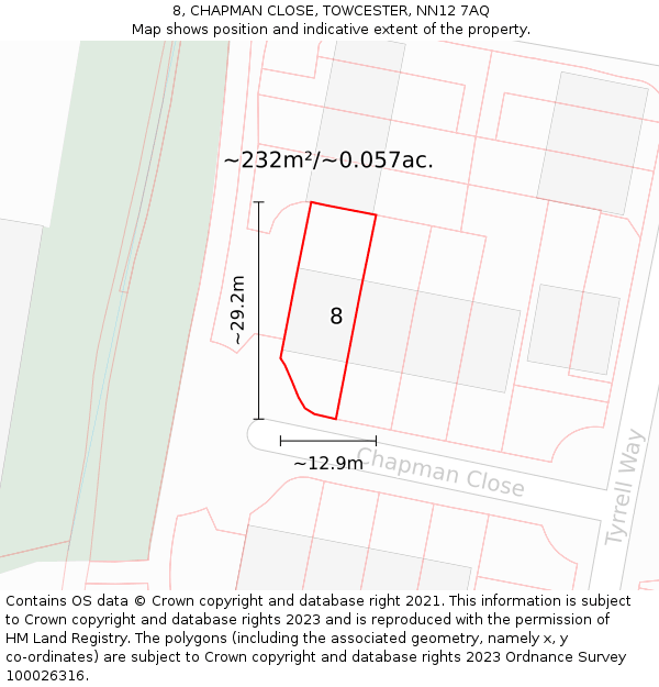 8, CHAPMAN CLOSE, TOWCESTER, NN12 7AQ: Plot and title map