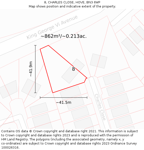 8, CHARLES CLOSE, HOVE, BN3 6WP: Plot and title map