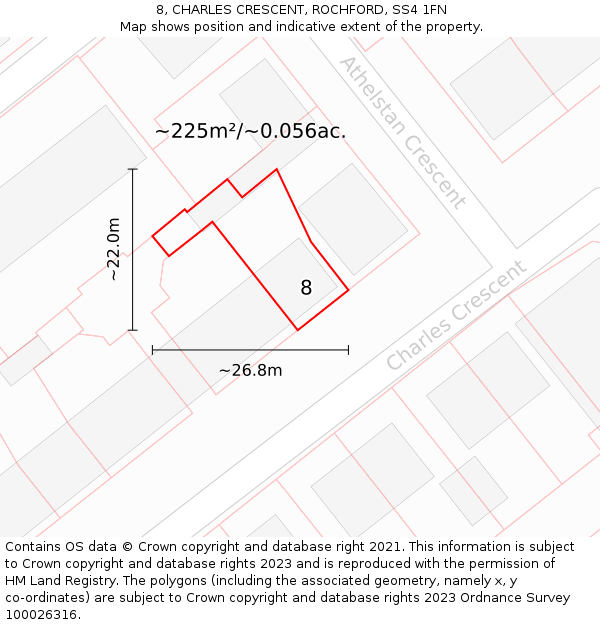 8, CHARLES CRESCENT, ROCHFORD, SS4 1FN: Plot and title map