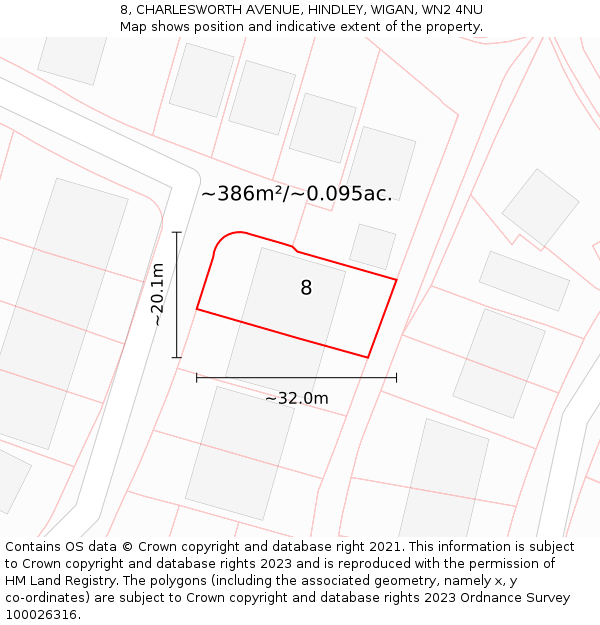 8, CHARLESWORTH AVENUE, HINDLEY, WIGAN, WN2 4NU: Plot and title map