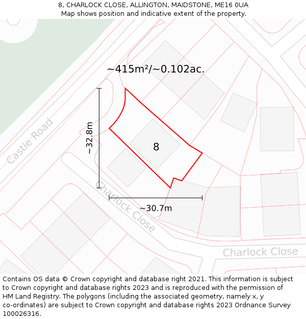 8, CHARLOCK CLOSE, ALLINGTON, MAIDSTONE, ME16 0UA: Plot and title map