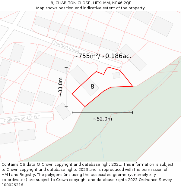 8, CHARLTON CLOSE, HEXHAM, NE46 2QF: Plot and title map