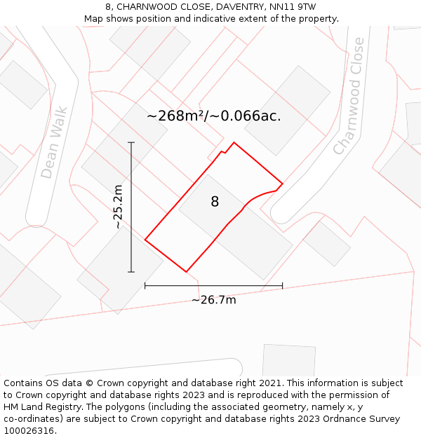 8, CHARNWOOD CLOSE, DAVENTRY, NN11 9TW: Plot and title map