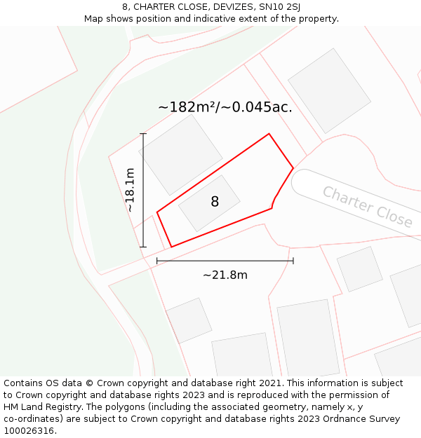 8, CHARTER CLOSE, DEVIZES, SN10 2SJ: Plot and title map