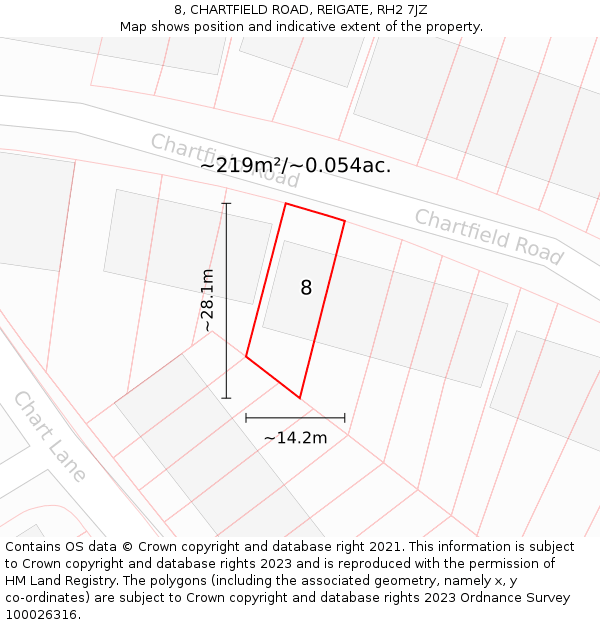 8, CHARTFIELD ROAD, REIGATE, RH2 7JZ: Plot and title map