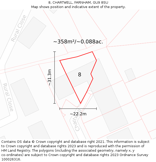 8, CHARTWELL, FARNHAM, GU9 8SU: Plot and title map