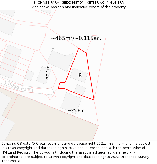 8, CHASE FARM, GEDDINGTON, KETTERING, NN14 1RA: Plot and title map