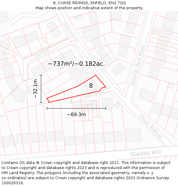 8, CHASE RIDINGS, ENFIELD, EN2 7QQ: Plot and title map